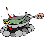 Cooking fish on a camping cooker vector graphics