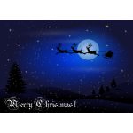 Santa travelling at night Christmas greeting card vector drawing