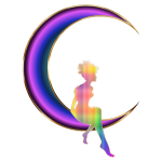 Chromatic Fairy Sitting On Crescent Moon No Background