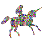 Chromatic Mosaic Woman Riding Unicorn
