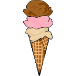 Color vector image of three ice cream scoops in a cone