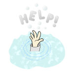 Cartoon drawing of a drowning kid's hand