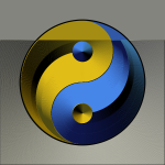 Ying yang sign in gradual gold and blue color vector graphics