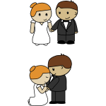 Vector illustration of two scenes of cartoon bride and groom