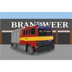 Fire truck in front of fire house vector image