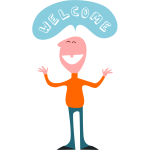 Vector clip art of male character saying welcome