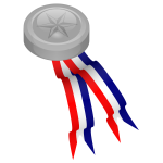 Platinum medallion with blue, white and red ribbon vector graphics