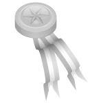 Vector graphics of silver medallion with grey ribbons