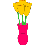pink vase of yellow tulips