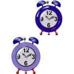 Graphics of two old style purple clocks