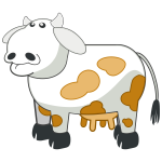 Vector drawing of gray cartoon cow with brown spots