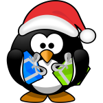 Vector clip art of little penguin with red Christmas hat