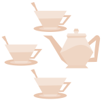 Vector image of three teacups and teapot