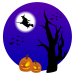 Halloween scenery with witch vector drawing