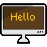 Vector image of a desktop computer with word HELLO on its screen