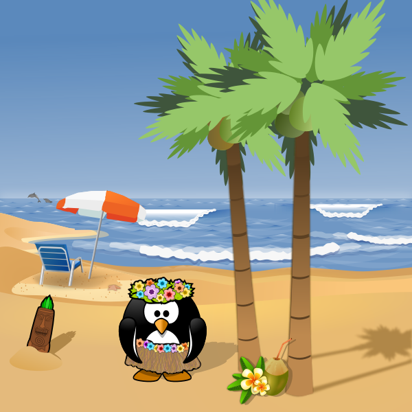 Penguin on summer holiday vector illustration