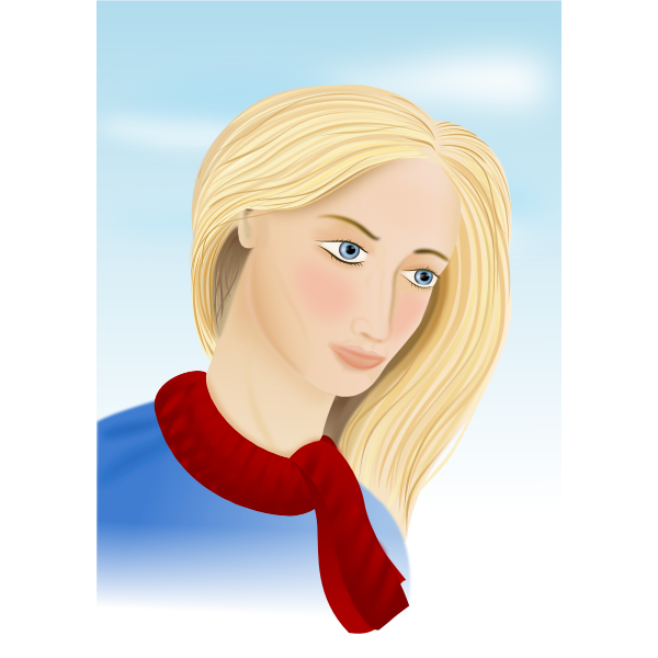 Vector graphics of sketch of a woman with a red scarf