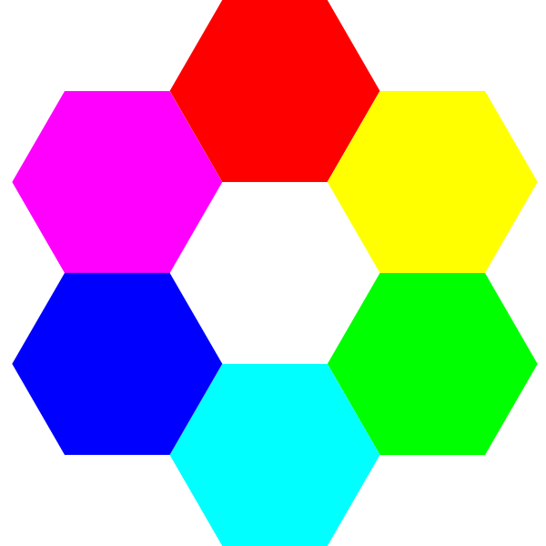 6 color hexagons