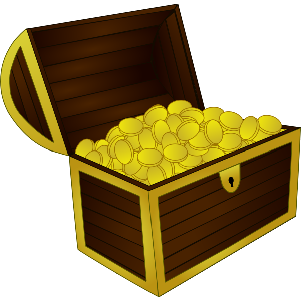 Vector image of wooden treasure chest with gold frame