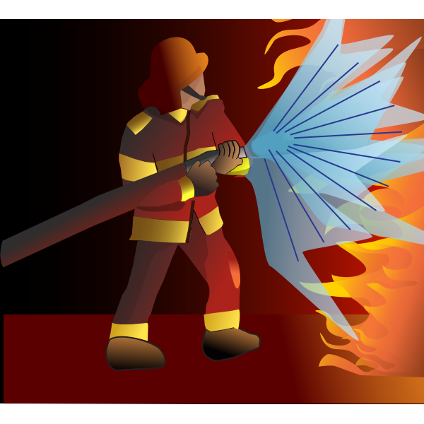 Vector drawing of fire fighter extinguishing a large fire | Free SVG