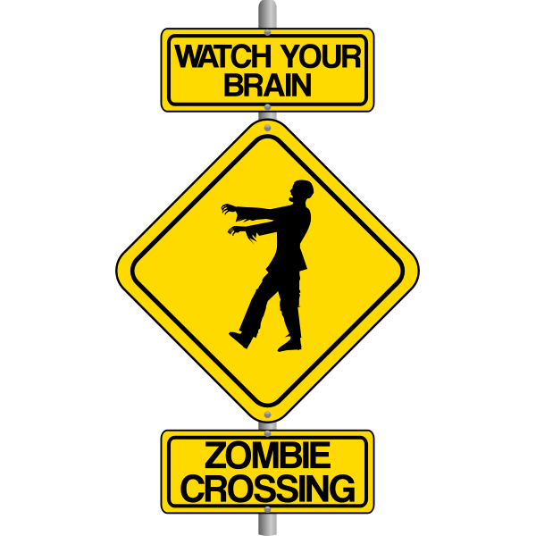 Vector graphics of zombie crossing traffic warning sign
