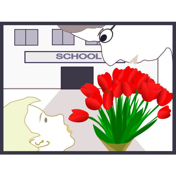 Download Student gives flowers to teacher vector illustration ...