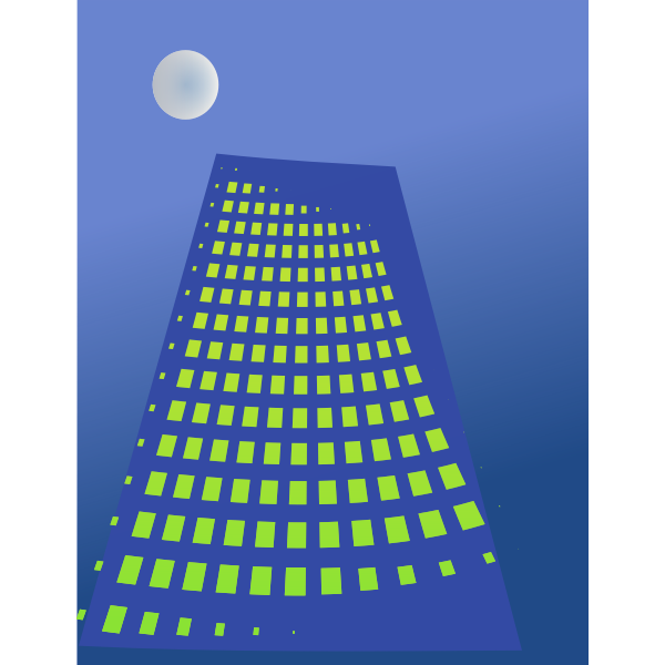 Vector drawing of tall blue building with yellow windows