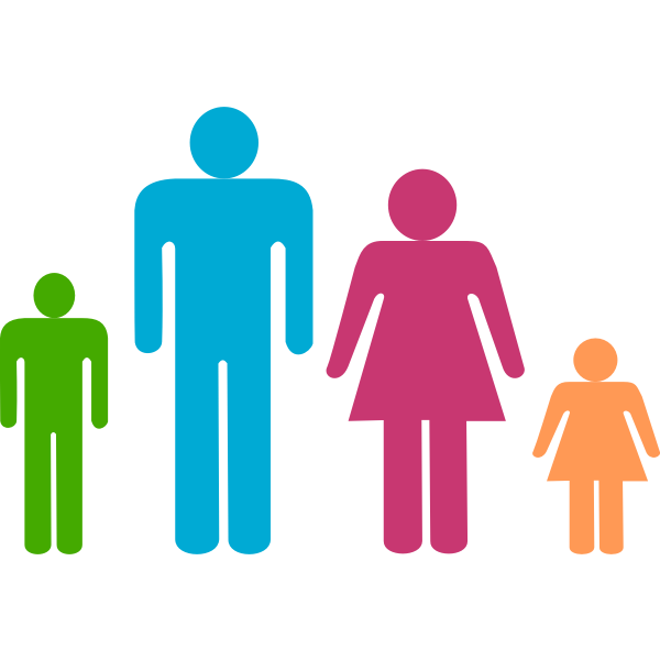 Blue man and pink woman with kids pictogram | Free SVG