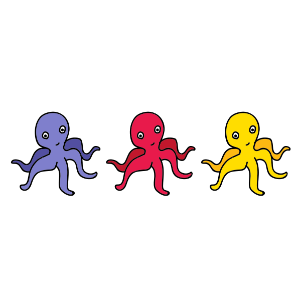 Three funny octopuses