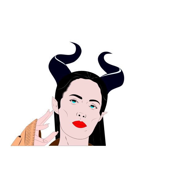 Vector graphics of woman with sharp horns hairstyle in color