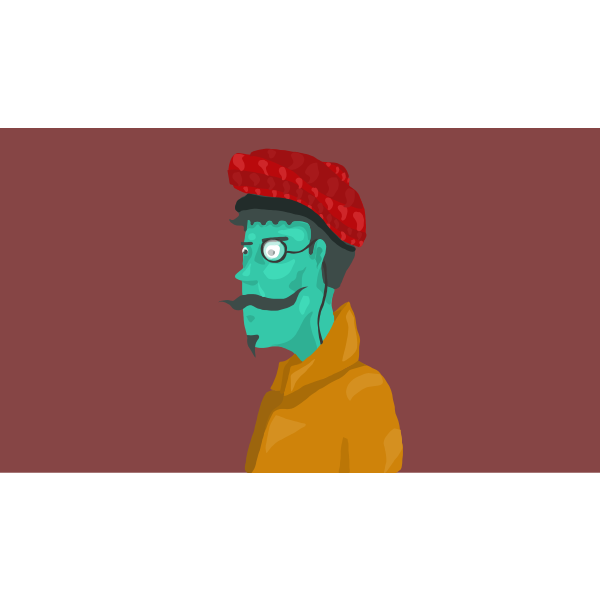 Drawing of old man with green face