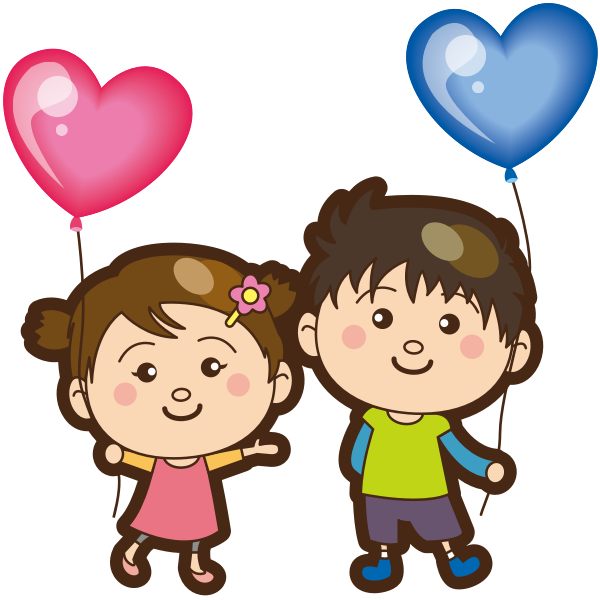 Boy and girl with heart balloons
