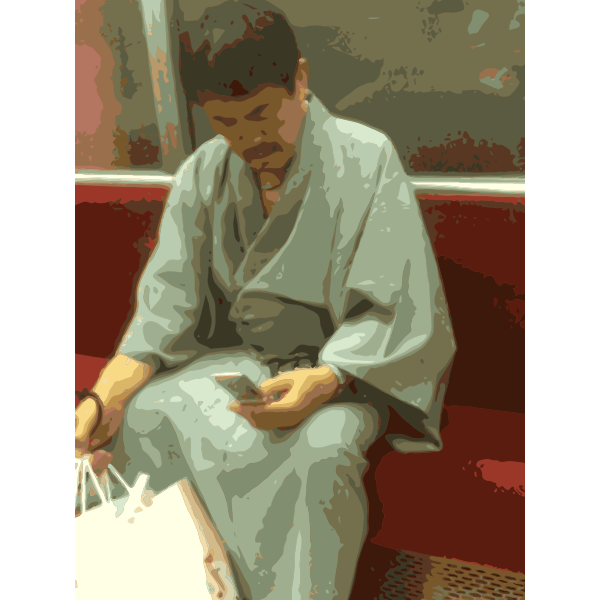 Traditional Japanese with cell phone