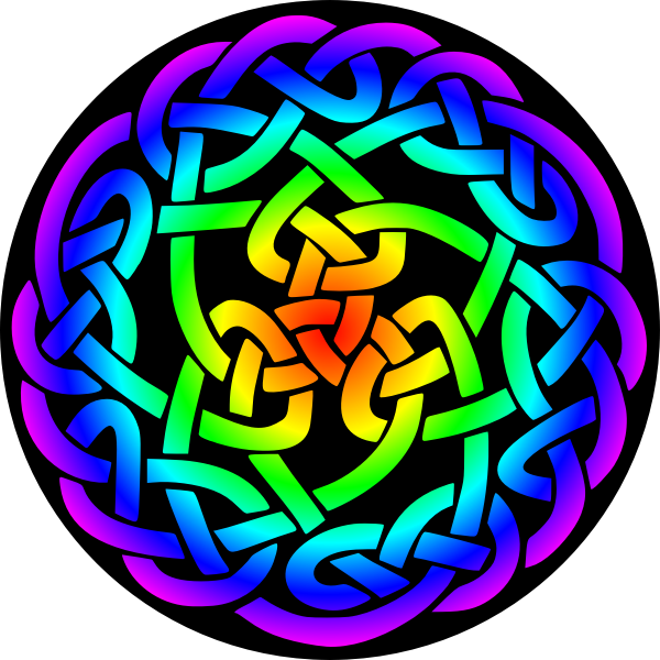 Celtic knot 3 (rainbow colours, black background)