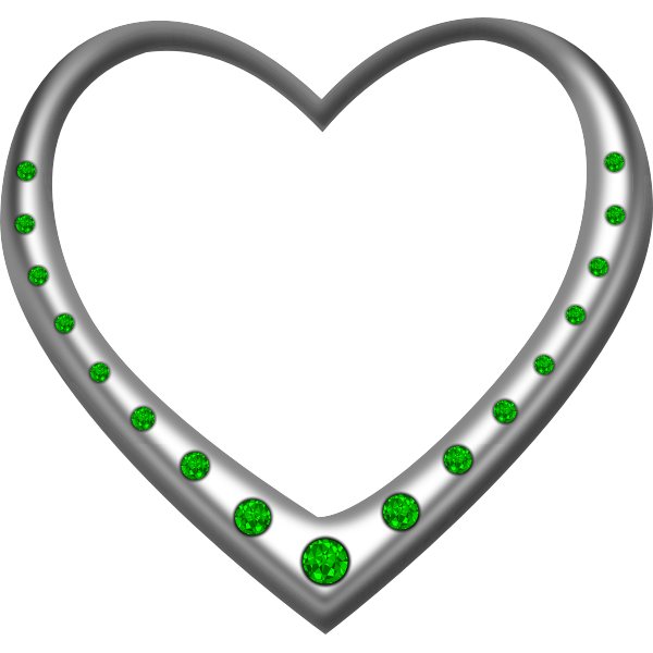 Silver heart studded with emeralds