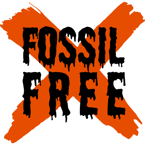 Painted orange X mark: Fossil Free