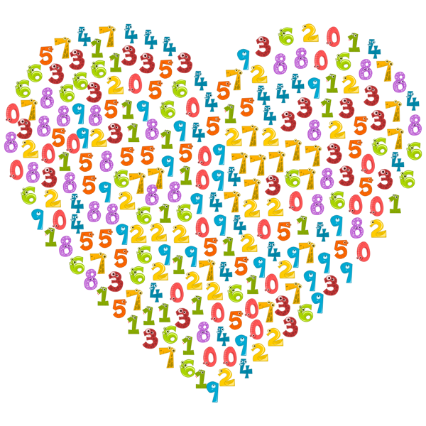 Colorful animal numbers in a heart