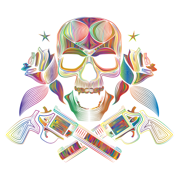 Flowers And Firearms Skull Line Art Polyprismatic No BG