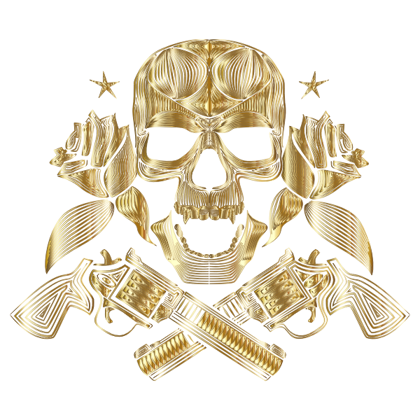 Flowers And Firearms Skull Line Art Gold No BG | Free SVG