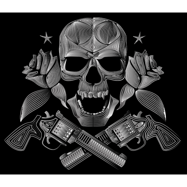 Download Flowers And Firearms Skull Line Art Duochrome Free Svg