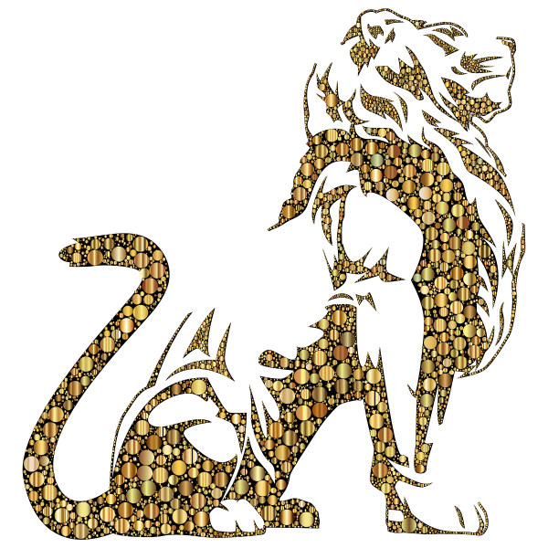 Stylistic Lion Silhouette Circles Gold