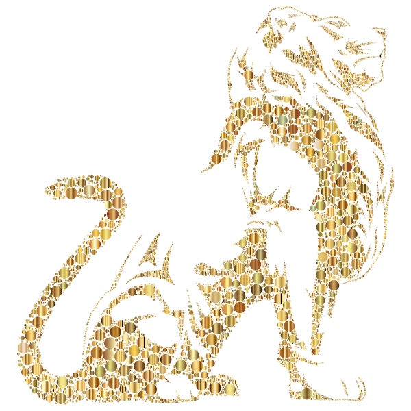 Stylistic Lion Silhouette Circles Gold No BG