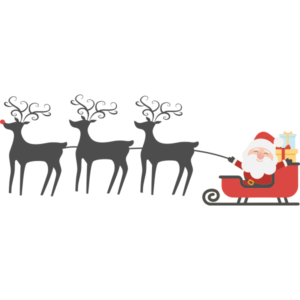 Happy Santa, Sleigh and Reindeer