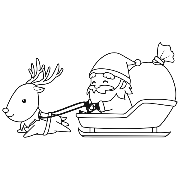 Santa With Reindeer Line Art