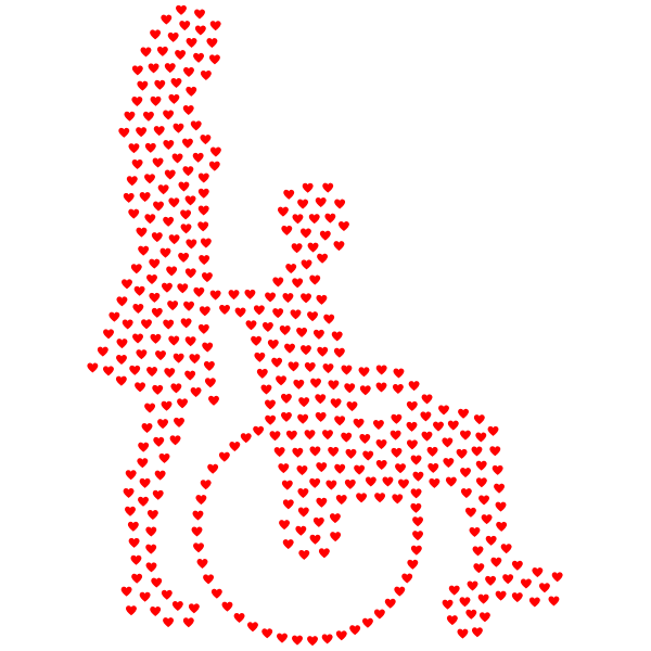 Woman Pushing Man In Wheelchair Silhouette Hearts