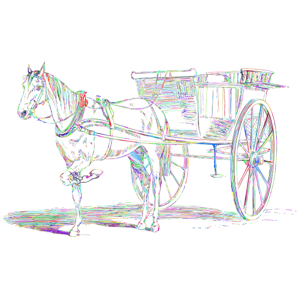 Vintage Horse And Carriage Line Art Prismatic No BG | Free SVG