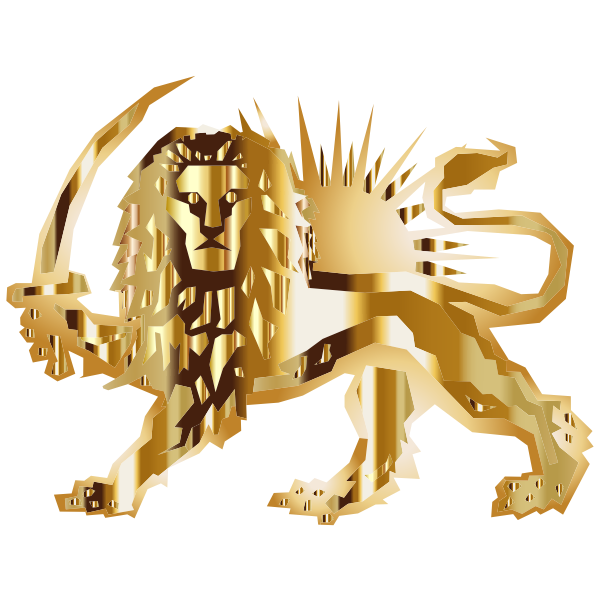 Polygonal Lion And Sun Gold