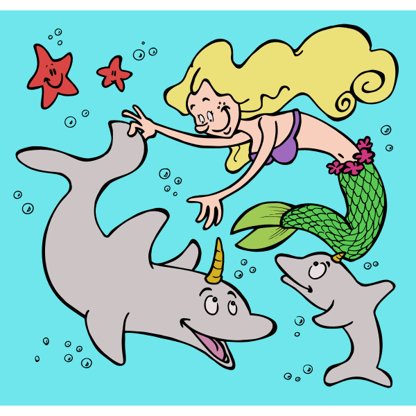 Mermaid and Dolphins - Colour