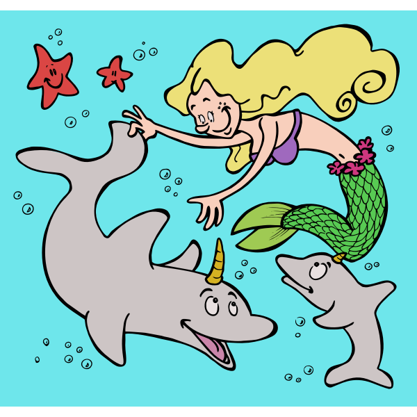 Download Mermaid and Dolphins - Colour | Free SVG