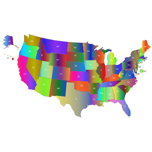 United States Map With Labels Polyprismatic